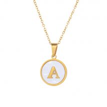 MHS.SUN Fashion Stainless Steel Shell Letters Pendant Necklace For Women Round A-Z 26 Alphabet Chain Jewelry Simple Design