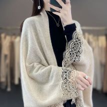 2024 New Fashion Spring and Autumn Women's Open Knitted Sweater Soft 100% Merino Wool Knitted Sweater Korean Shawl Fashion Top
