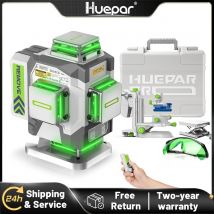 Huepar ZK04CG 16 líneas 4D Nivel láser cruzado 10 horas de trabajo Batería de iones de litio de 8000 mAh Soporte y estuche rígido de transporte y control remoto