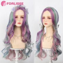 Schillernde Regenbogenfarbene mehrfarbige synthetische Perücken mit Pony, lange natürliche gewellte Haarperücke für Frauen, Cosplay, hitzebeständig