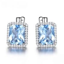 925 Sterling Silver Luxury Nano Sky Blue Topaz  Emerald Gemstone Clip On Earrings Earrings For Women Birthday Fine Jewelry Gift