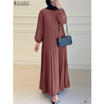 Zanzea muslimische Mode Herbst 2024 a-Linie Vestidos Frauen o Hals lässig lose islamische Hijab Abaya Roben elegantes festes Falten kleid