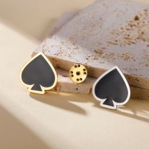 Sipuris Spade Black Pin Brooch For Women Men Stainless Steel Trendy Creative Poker Cards Suit Decoration Badge Jewelry Gifts