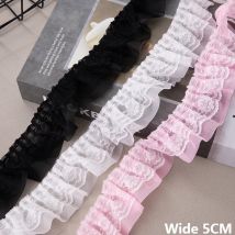 5CM Wide Double Layers 3d Pleated Chiffon Fabric Frilled Needlework Ribbon Dress Collar Ruffle Trim DIY Clothing Sewing Decor