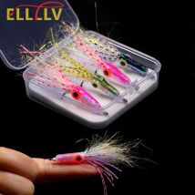 Ellllv 4 Stück/Karton # 4 Mini-Tintenfischfliegen, künstlicher Salzwasser-Fliegenköder, Köder für Barsch, Birnen, Meer, Forelle, Tarpon, Angeln, Olive Black Rose