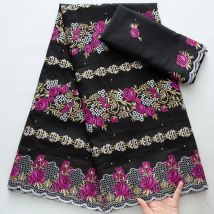 Afrikanischer Schweizer Voile-Spitzenstoff, mit nigerianischer Spitze mit floralen Strassmustern, eignet sich zum Nähen von Party-Outfits