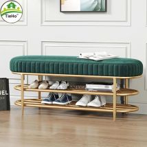 60/80/100CM Soft Velvet Shoe Storage Bench Ottoman Shoe Cabinets with 2 Tier Rack for Living Room Home Entrance Door Side
