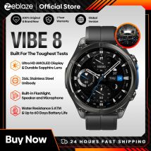 NOWY Smartwatch Zeblaze VIBE 8 z rocznikiem 2025, obsługą rozmów głosowych, 1.43-calowym wyświetlaczem AMOLED, wbudowaną latarką, pomiarem tętna i ciśnienia krwi.