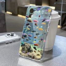 Transparente Fisch bemalte Handyhülle für iPhone 11 13 15 16 Pro Max 14 12 16promax 15promax Weiche Silikon stoßfeste Funda-Abdeckung