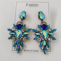 2025 neue Mode Blau Kristall Strass Baumeln Ohrringe Indische Aussage Große Tropfen Ohrringe Hochzeit Braut Schmuck ﻿