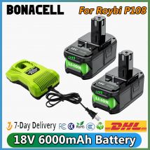 Per Ryobi P108 6000mAh Batteria 18V Li-Ion Batteria di Ricambio P107 P108 P109 P106 P105 P104 Batteria per Utensili Elettrici Con Caricatore 4A