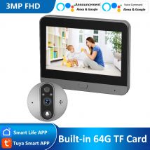 Mirilla digital con cámara PIR, visor y timbre, 4,3 pulgadas, 3 MP, Tuya Smart Life, aplicación con batería, 2,4 GHz, WiFi, audio y vídeo, Alexa y Google