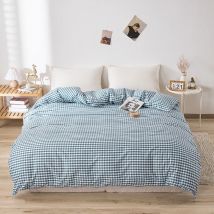 EGW-funda nórdica de microfibra para el hogar, edredón con rayas geométricas de rejilla azul, ropa de cama individual coreana, bolsa de edredón, 150x200cm, 1 unidad