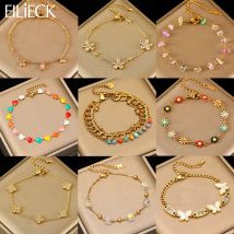 EILIECK 316L Edelstahl Bunte Blume Herz Zirkonia Armband Armreif für Frauen Mode Handgelenk Kette Zarte Schmuck