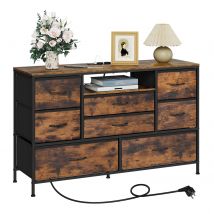 Kommode mit 8 Schubladen, Sideboards, TV-Schrank mit LED-Licht, 2 Steckdosen und USB für Wohnzimmer, Schlafzimmer, Flur, Organizer