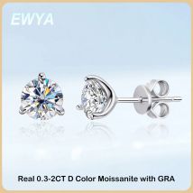 Ewya 925 Sterling Silber 3 Zinken Moissan ite Ohr stecker 1ct d vvs1 Diamant mit gra für Frauen Hochzeits feier feinen Schmuck Geschenk