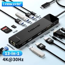 Lemorele TC100 Hub USB 3.0 a 13 porte ad alta velocità con HDMI 4K, RJ45 1000Mbps, da USB-C a USB, SD, TF per MacBook e iPad