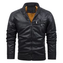 Winter Men's Retro Leather Jackets Warm Fleece Motorcycle Coat Fashion Windproof Moto Biker Male PU Leather Outwear Solid Coats