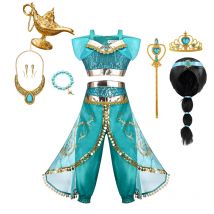 Jasmine Princess Dress for Kids Girls Cosplay Aladdin Magic Lamp Costume Halloween Kids Birthday Carnival Ball Vestidos Outfits