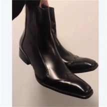 Nähte Schuhe für Männer Spitze Zehen Klobige High Heels Nähen Linien Tacones Leder Männliche Stiefel Seitliche Reißverschlüsse Chassure Hombre