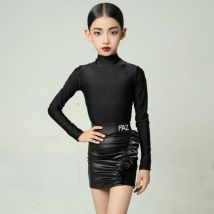 Latin Dance Kleid Schwarz Für Mädchen Latin Performance Kleidung Langarm Tanz Trikot Rüschen Rock Cha Cha Rumba Bühne Tragen 1555