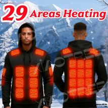 Gilet riscaldato da 29 aree Felpa termica con cappuccio da uomo Inverno Donna Riscaldatore elettrico USSB Gilet termico da campeggio Scaldacorpo Taglia EU