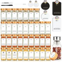 Set quadrato di barattoli di spezie con coperchio in bambù ecologico da 120 ml, 35 barattoli di spezie, perfetto organizer per spezie da cucina