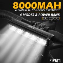 Fivemi 5LEDS Bicycle Front Light 8000mAh Outdoor Waterproof Flashlight USB Charging MTB Road Cycling Lamp Accessories Taillight