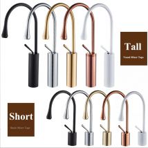 Rubinetto per lavabo artistico in ottone nero Lavabo per bagno Rubinetto caldo freddo Cascata girevole a 360 gradi Miscelatore modello alto dorato Montaggio su piano