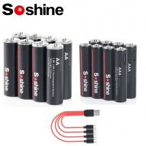 Soshine Li-ion AA y pilas recargables AAA USB iones de litio 2600mWh 1,5 V AA baterías recargables + 600mWh 1,5 V AAA batería