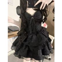 Summer Women Gothic Mini Lolita Short Sleeve Dress Party Evening Black Vintage Frocks Dress Coquette Design One-Piece