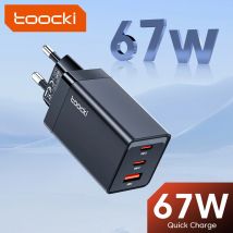 Toocki 67W GaN Caricatore 3 Porte USB C Ricarica rapida per laptop Spina EU/KR Caricatore rapido portatile da parete di tipo C per iPhone 15