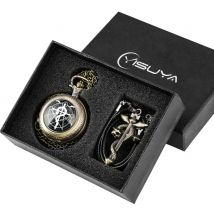Fullmetal Alchemist Silber/Bronze Taschenuhr Anhänger Herren Quarz Taschenuhr Japan Anime Halskette Uhr Hochwertiges Geschenkset