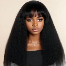 200% 250% Density Kinky Straight Fringe Wig Full Machine Made Wig With Bangs Brazilian Remy Cheap Human Hair Wigs 8-24"For Women