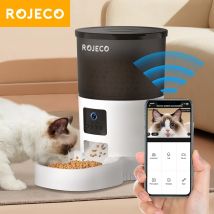 ROJECO Automatyczny podajnik karmy dla kotów z kamerą wideo Dozownik karmy dla kotów Inteligentny