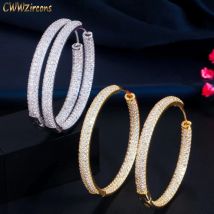 CWWZircons Stunning Doppelseitige Zirkonia Big Kreis Runde Hoop Ohrringe für Frauen 2022 Trendy Gold Farbe Schmuck CZ843