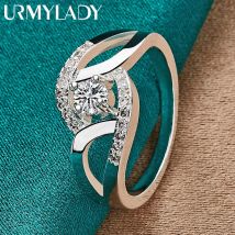 URMYLADY Argento sterling 925 con cuore d'angelo e zirconi 7-10 #   Anello per le donne Gioielli di moda di fidanzamento con fascino di nozze