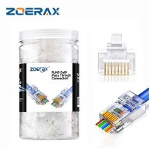 ZoeRax 200/100/50PCS RJ45 Cat6 CAT5E Passare tramite UTP RJ45 Spina modulare Placcato in oro 8P8C Connettore di rete-1.1mm Foro