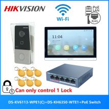 HIKVISION KIT videocitofono POE 802.3af multilingue, include DS-KV6113-WPE1(C) e DS-KH6350-WTE1 e Switch PoE