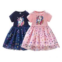 Mädchen Kleid Cartoon Einhorn Herzförmige Mesh Spleißen Niedliche Prinzessin Geburtstag Party Kleider Kinder Sommer Casual Kleidung 1-7 Jahre