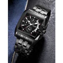 MEGIR Full Black Watches Men Luxury Chronograph Quartz Watch for Man Square Dial Luminous Wristwatch Relogios Часы мужские Reloj