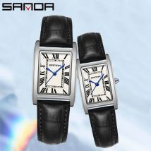SANDA Luxus Tank Paar Uhr Tragen Beständig Lederband Quadratischen Zifferblatt Wasserdicht Sport Casual Frauen Männer Quarz Uhren Reloj