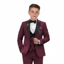 Elegante set di abiti da ragazzo bordeaux per matrimonio, set di abiti da 3 pezzi Set di smoking elagenti Blazer Gilet Pantaloni Foto per bambini Oufit