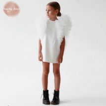 Mode Baby Mädchen Prinzessin Mesh Kleid Kleinkind Kleinkind Kind Fliegen ärmel Vintage Vestido Party Hochzeit Geburtstag Baby Kleidung 2-10y