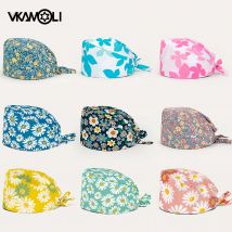 Damskie bawełniane czepki do peelingu pochłaniające pot elastyczna sekcja pielęgnacja zwierząt domowych czapki robocze do karmienia laboratorium kwiatowy nadruk kapelusz do szorowania hurtownia