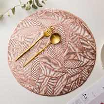 1 Stück runde Vinyl-Esstischmatten, PVC-Tischsets mit gepresstem Blattmuster, Party-/Hochzeit, runde Untersetzer-Tischsets