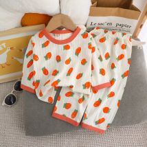 Freizeitkleidungsset für Kinder im Alter von 0 bis 4 Jahren, langärmliger Kinderpyjama, niedliches, leichtes, bequemes Cartoon-Pyjama-Set
