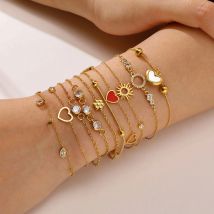 Elegant Heart Zircon Stacked Bracelets for Women Gold Color Multi-Strand Chain Bracelet Party Fashion Jewelry Gift