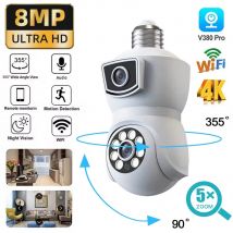 V380pro 4K 8MP E27 Birne WiFi Kamera Dual Objektiv Dual Screen Auto Tracking Zwei-wege Audio Farbe nachtsicht Outdoor Sicherheit Kamera