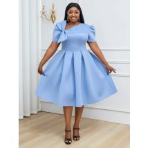 Frauen Abschluss ball Party Kleid Fliege Kurzarm Plissee Passform und Flare Prinzessin elegante formale Geburtstag Event Kleider plus Größe neu